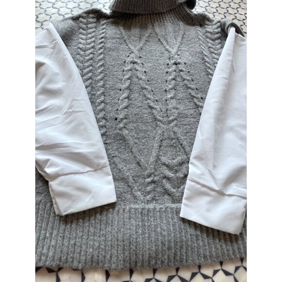 Staccato Gray Cable Knit Sweater W/ White Buttoned Sleeves M - Picture 2 of 9
